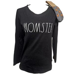 NWT Rae Dunn Halloween Set Momster long sleeve top and pumpkin socks size L